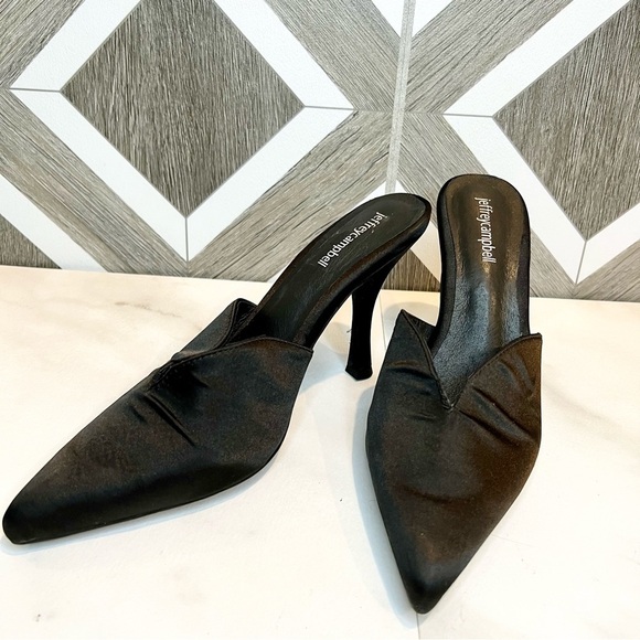Jeffrey Campbell 90’s mule pointed toe heel satin black size 9.5 - Picture 1 of 12